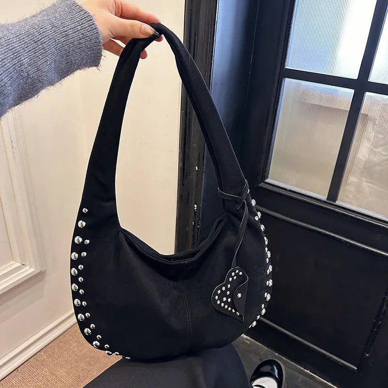 Soft plush strapless tote handbag in retro style, shown in black, red, brown, and green colour options.