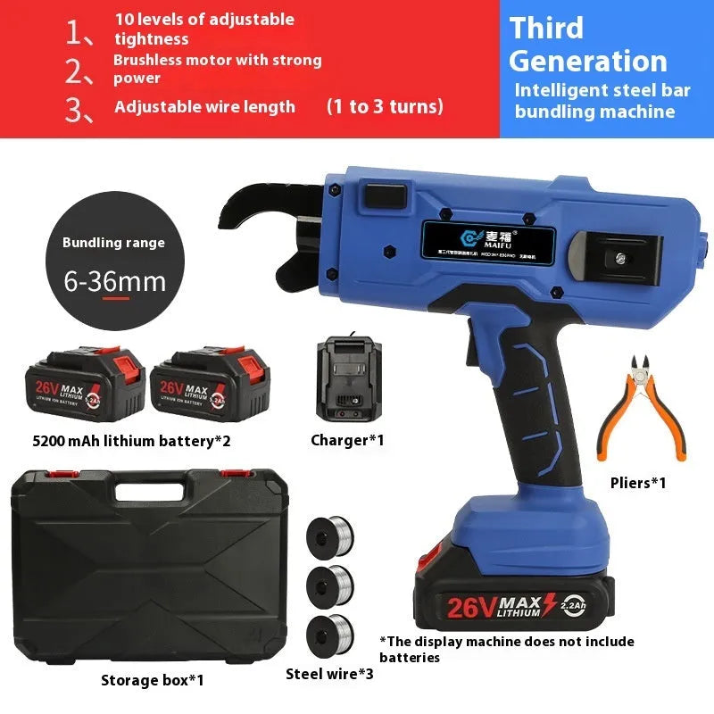 Electric steel bar tying machine with battery and charger for construction site use