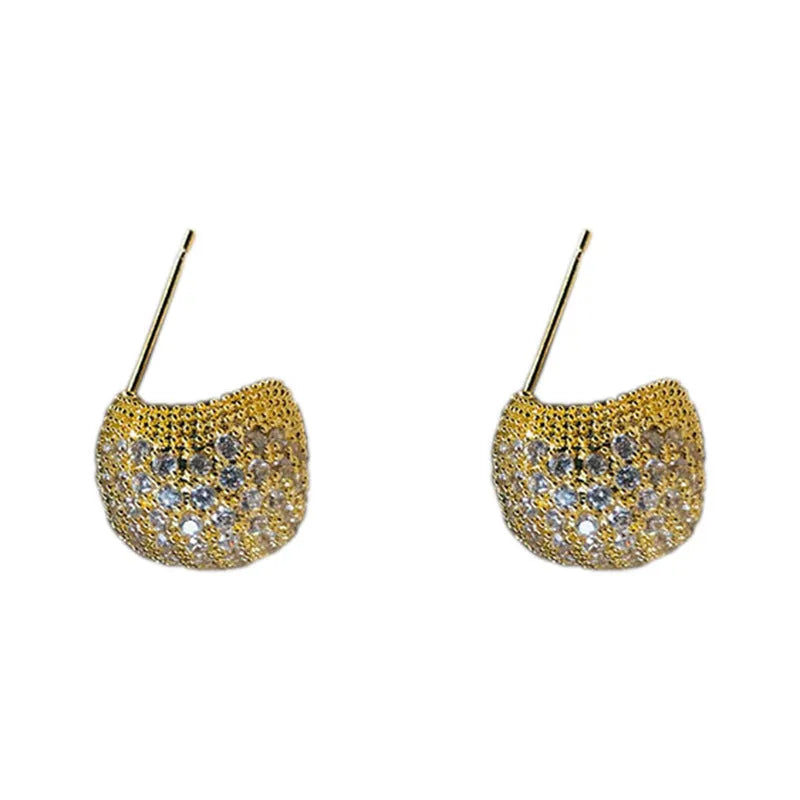 Gold and white geometric drop earrings with little golden beans design and ear clip fastening