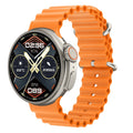 K9 smart watch with 1.39 inch round screen and silicone strap showing interface with health metrics