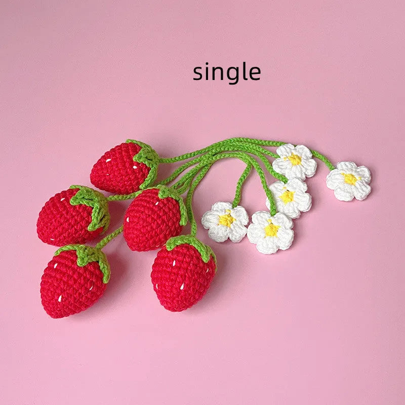 Handmade wool crochet strawberry pendant with 35cm length in red or pink colour