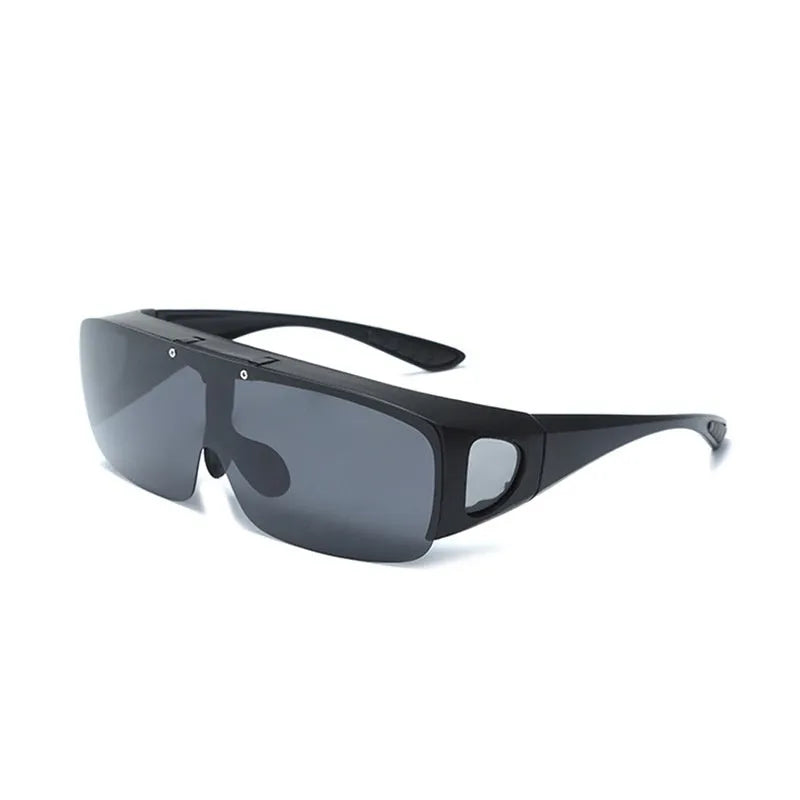 Polarised sports sunglasses with one-piece myopia glasses design for outdoor activities.