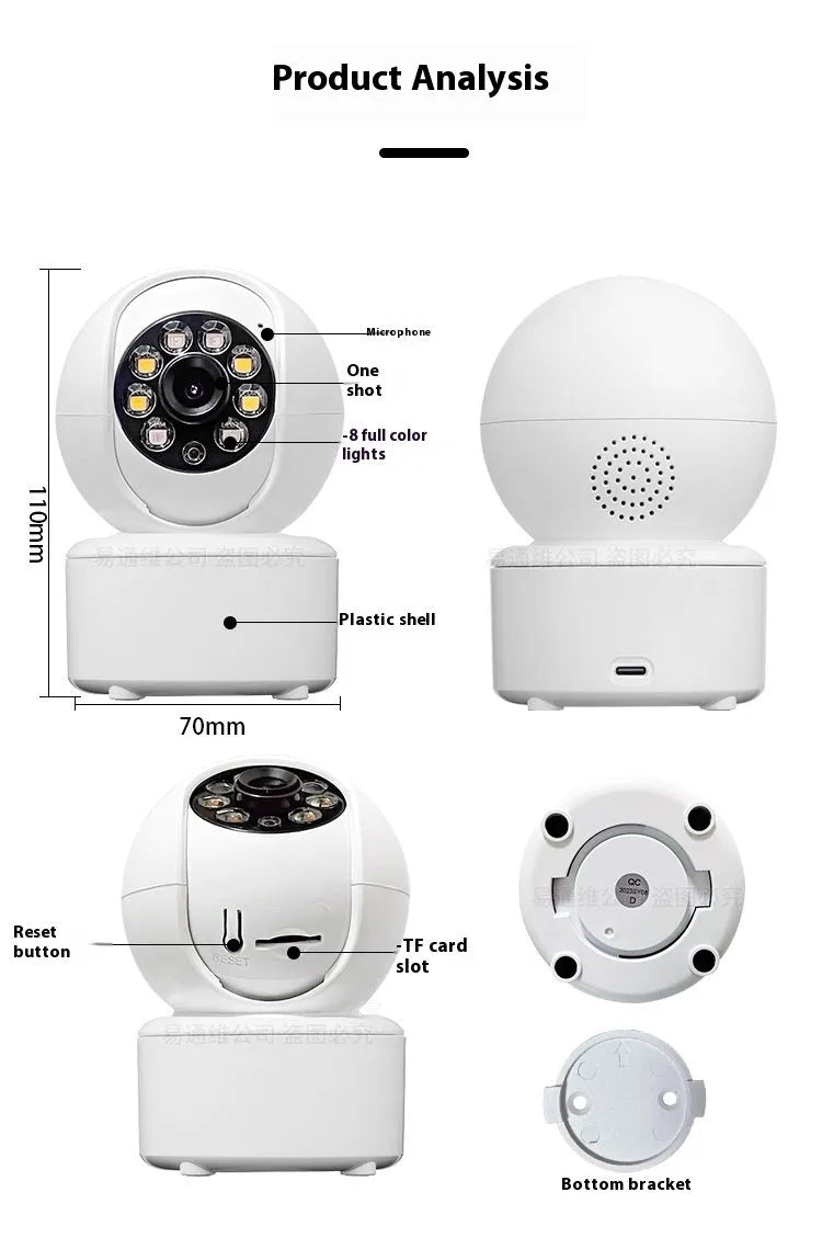 1080p HD indoor panorama security camera with ceiling mount bracket on white background