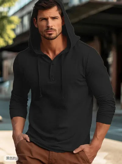 Cotton hoodie pullover in dark blue colour showing front view with long sleeves