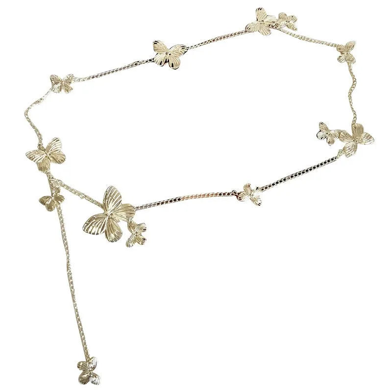 Gold butterfly waist chain with retro design, 104cm length and 40cm width alloy jewellery