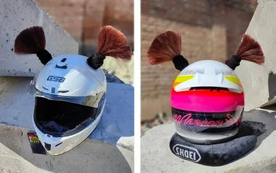 Pair of helmet decorative balls with adhesive for motorcycle and ski helmet customisation