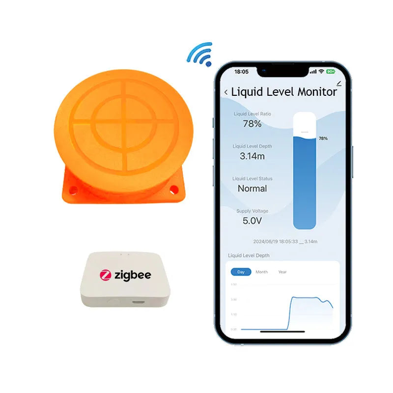 Wireless fluid level sensor for water and oil tanks with mobile app remote monitoring