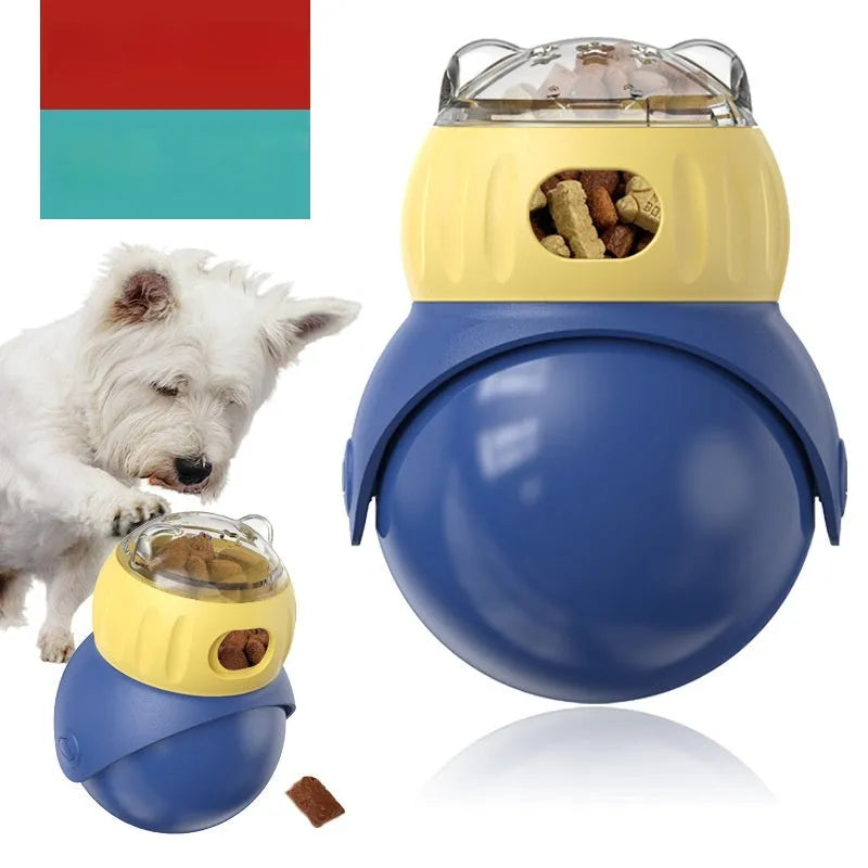 Morandi yellow and blue owl-shaped plastic tumbler cat puzzle feeder for self-service food dispensing