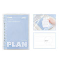 A5 blue PVC spiral-bound notebook with a transparent front pocket for loose-leaf paper.