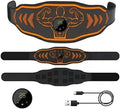 Rechargeable EMS smart massage fitness belt shown in blue and orange colour options.
