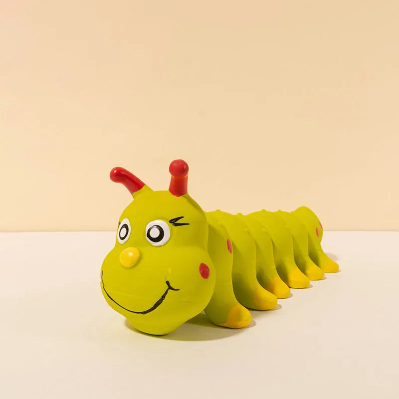Yellow caterpillar dog squeaky toy measuring 25.5cm long for small medium dogs