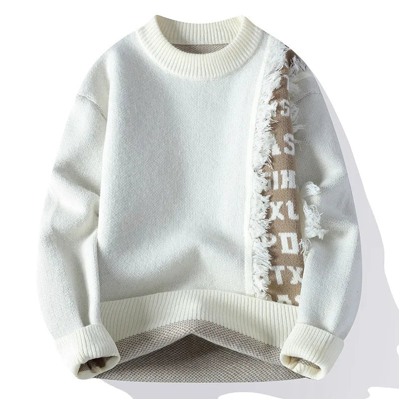 Men's loose fit knitted pullover jumper with ribbed hem in rabbit fur polyester fibre