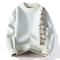 Men's loose fit knitted pullover jumper with ribbed hem in rabbit fur polyester fibre