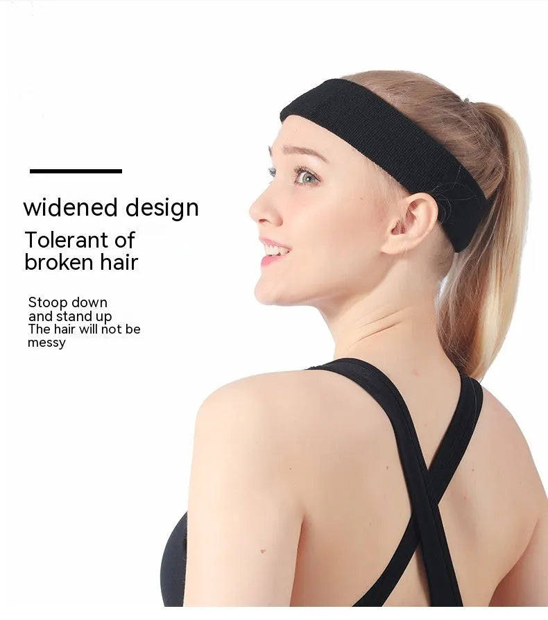Widening elastic sports sweat headband in black, red, blue, rose red and sky blue colours.