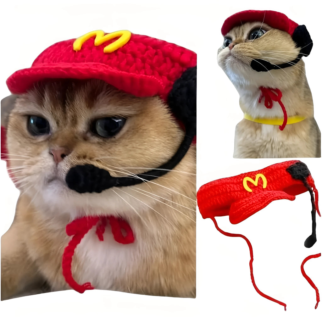 Handmade chef hat and cotton knitted sweater set for small to medium cats and dogs