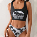 Women's coconut print bikini swimsuit with lace-up detail on the top.