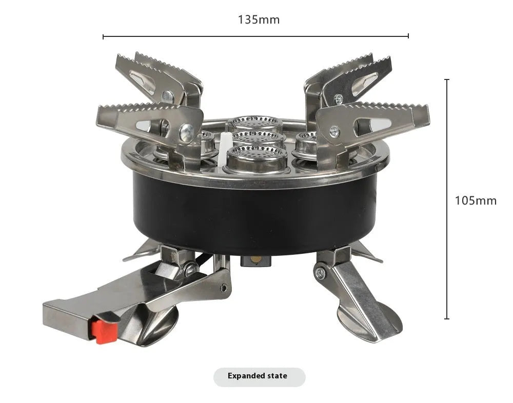 Silver portable foldable stainless steel and copper split stove for outdoor camping.