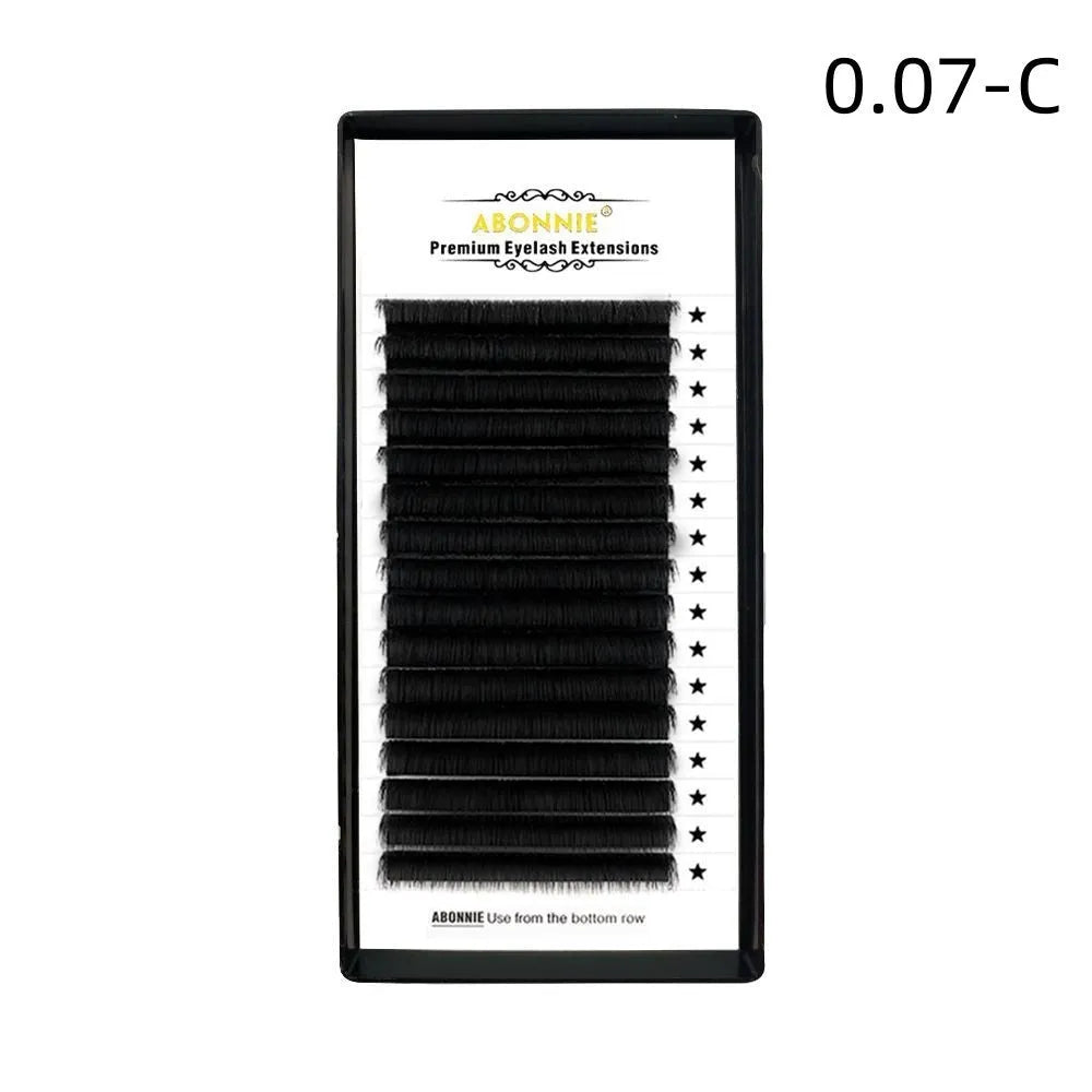 False eyelashes with 16-row dense mink hair clusters on a matte band, shown in various lengths from 8mm to 18mm.