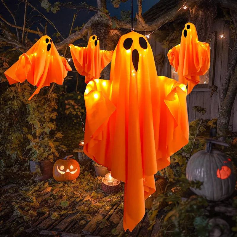 Electronic Halloween ghost light decoration with cloth construction and battery operation