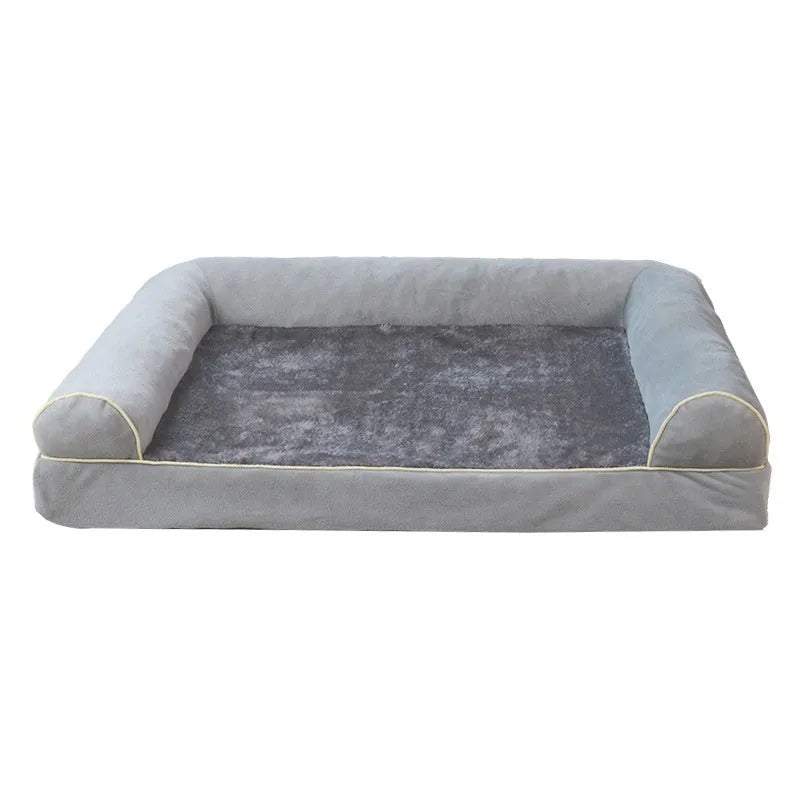 Square can design sponge dog bed in blue colour showing breathable mattress construction