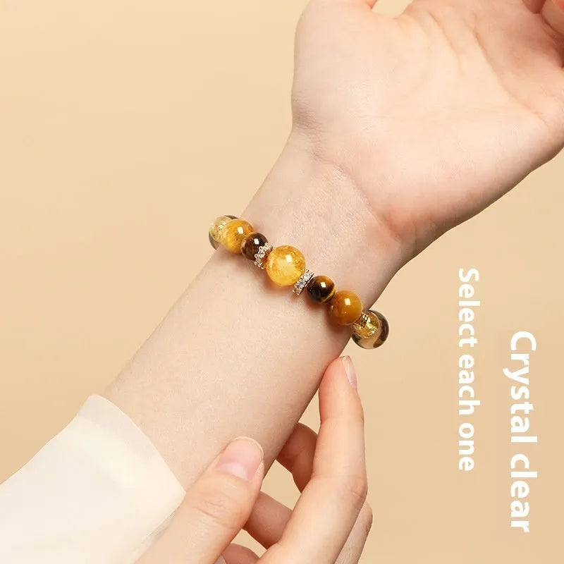 Natural yellow tiger-eye crystal bracelet with Jinba lucky design in geometry beads