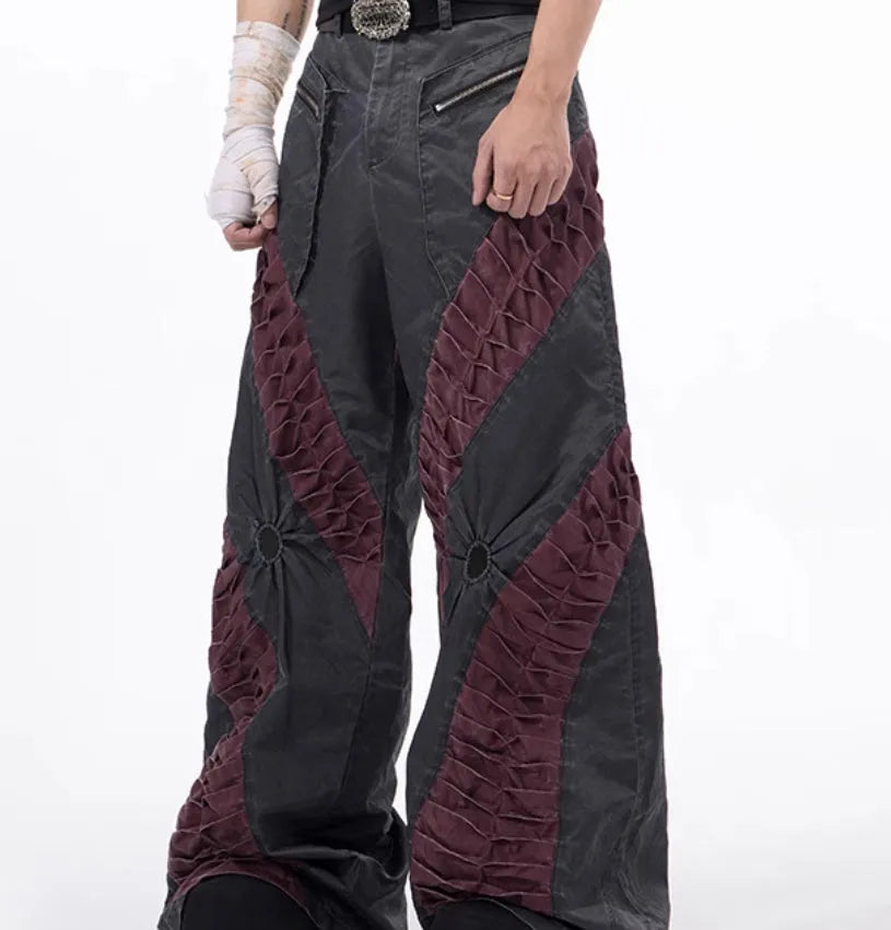 Gray retro three-dimensional keel casual rayon sports pants on a hanger