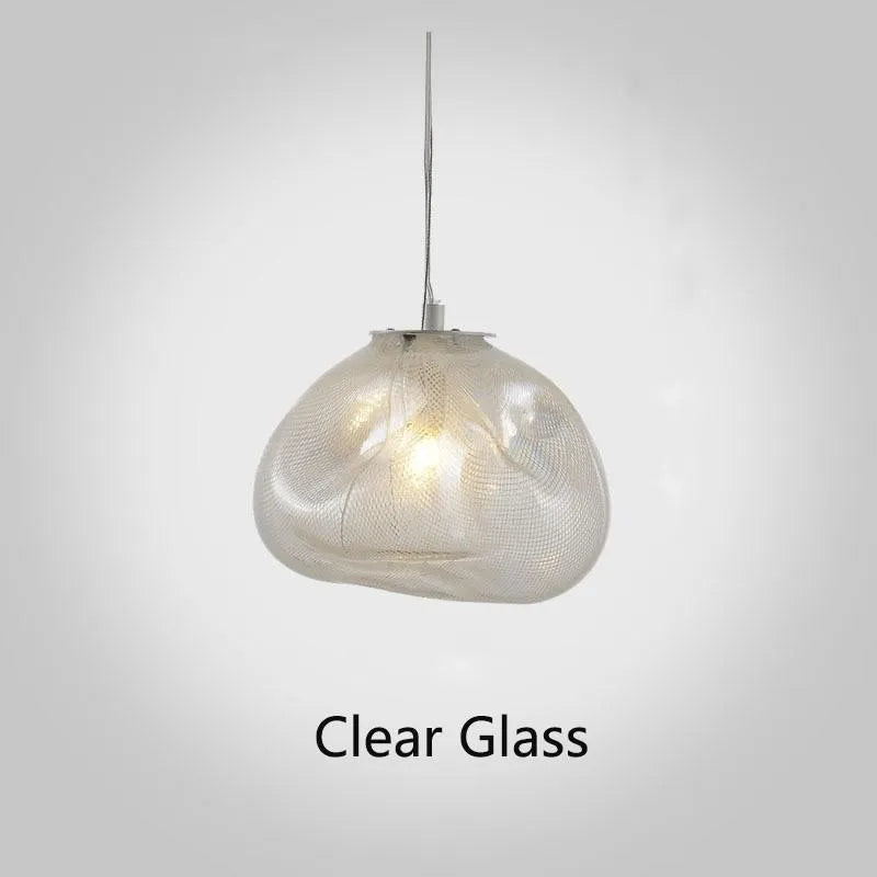 Modern European fabric chandelier with glass shade in amber, clear, or smoke grey colours