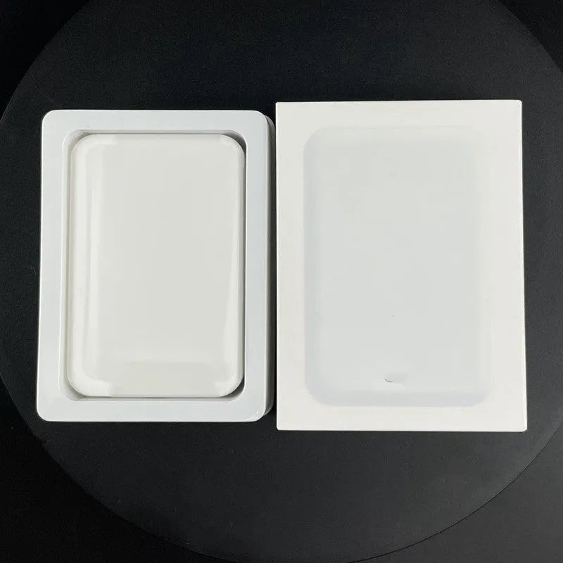 White magnetic wireless charging power bank with 5000mAh capacity measuring 100x65mm