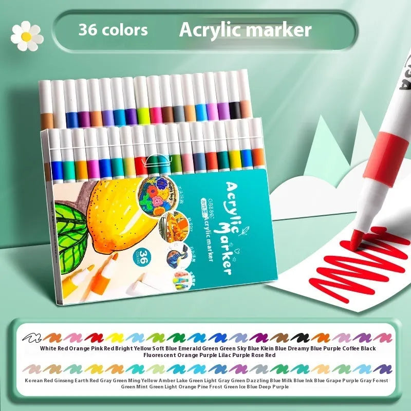 Acrylic marker pen set with plastic barrels in multiple colours for student painting and artwork