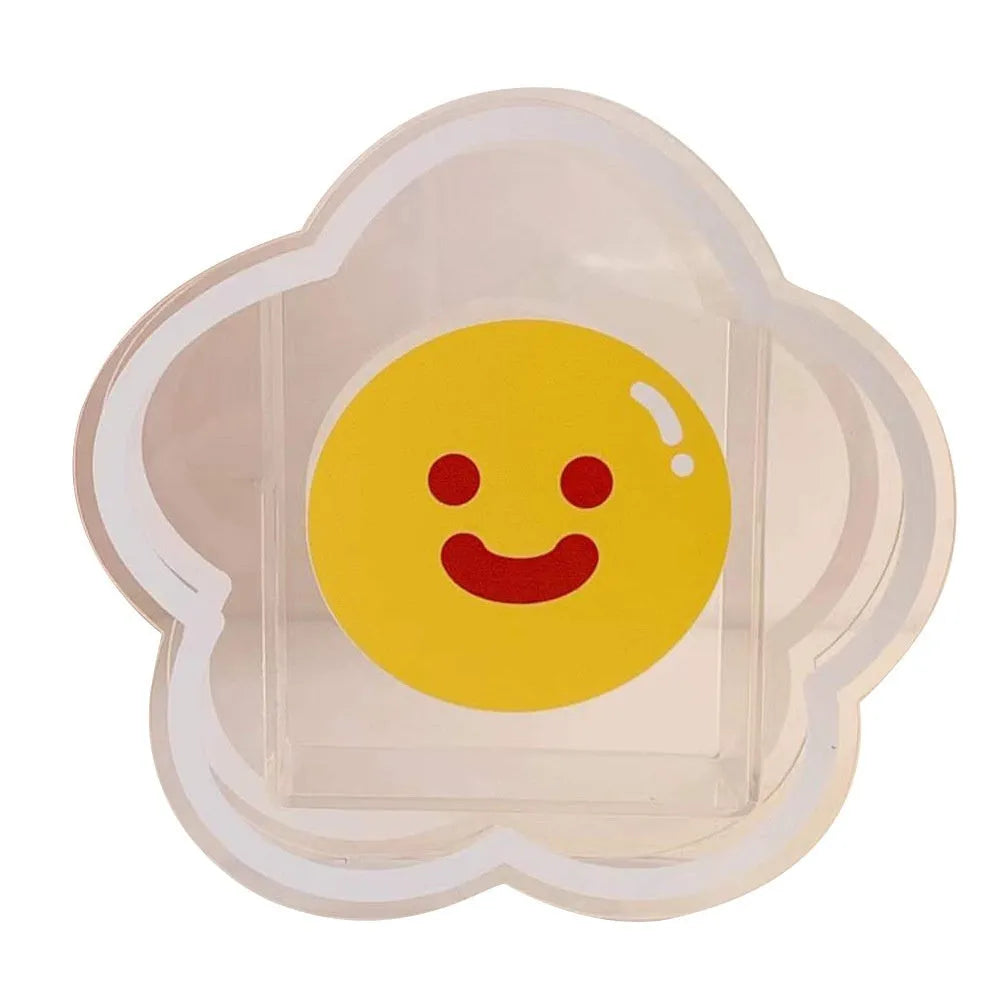 Square clear acrylic storage box with a cute cartoon strawberry rabbit design on the side.