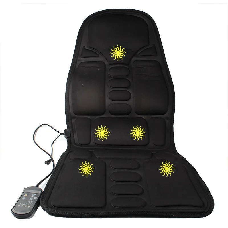 Black heating massage mat with infrared physiotherapy seat cushion and variable speed controls
