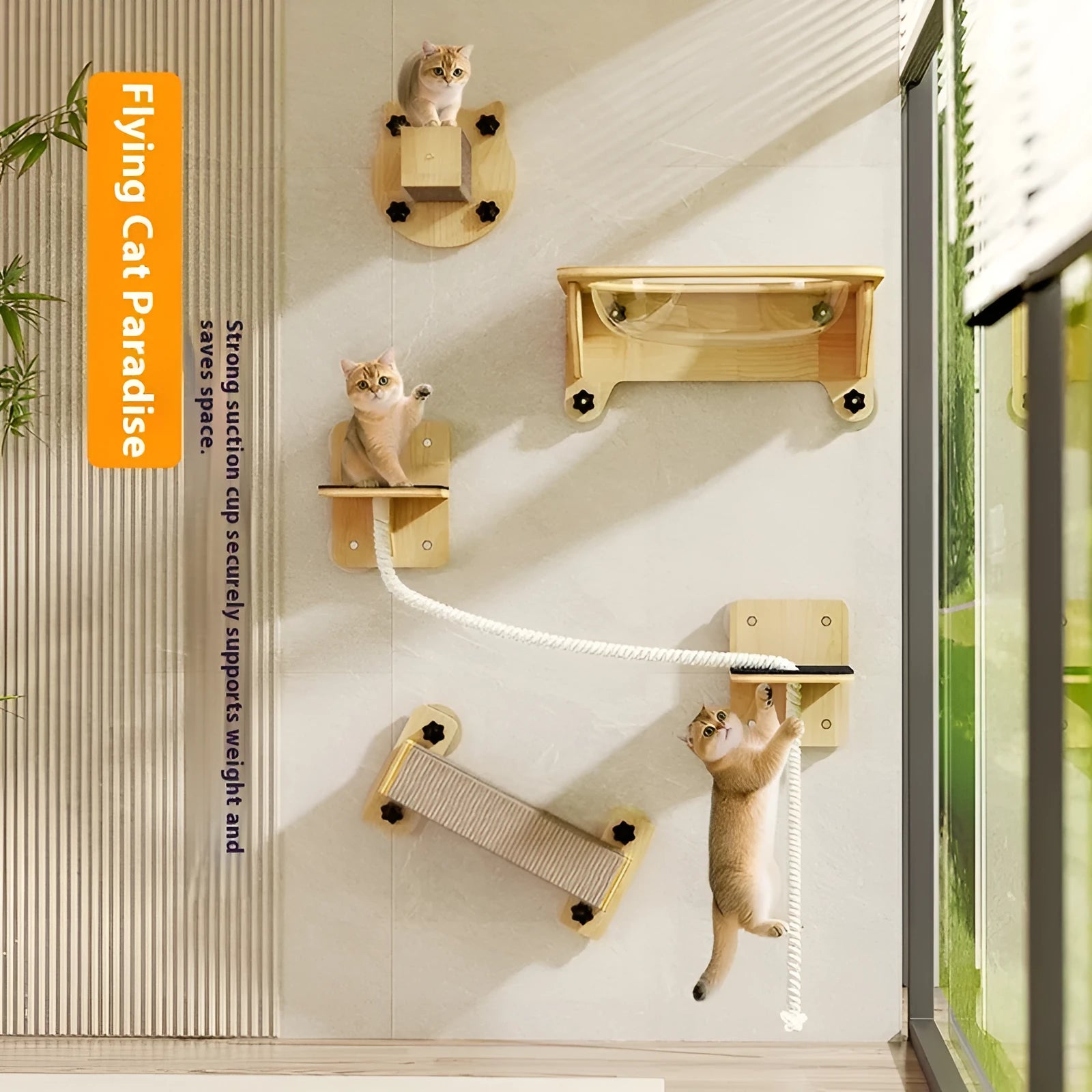 Space capsule suspended chamfer wall-mounted cat climbing frame with sisal scratching posts