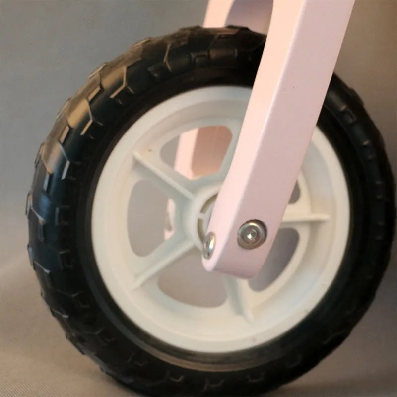 Pink wooden balance scooter with 10-inch wheel for toddlers and children aged 1-6 years