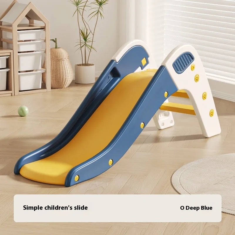 Small plastic baby slide in blue, yellow, brown, or grey for toddlers under three.