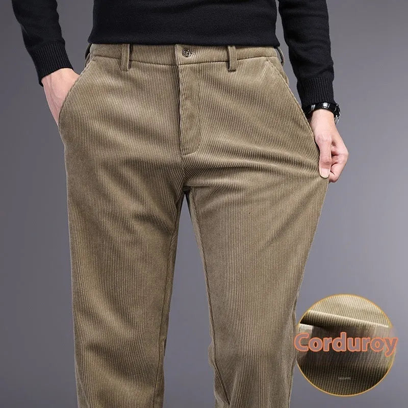 British retro straight-leg striped trousers in chemical fibre blend fabric available in multiple colours