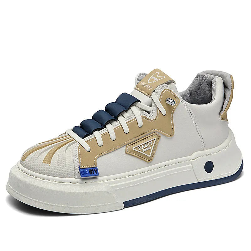Men's beige and black elastic band casual sneakers with microfiber upper and mesh lining for hiking and leisure activities