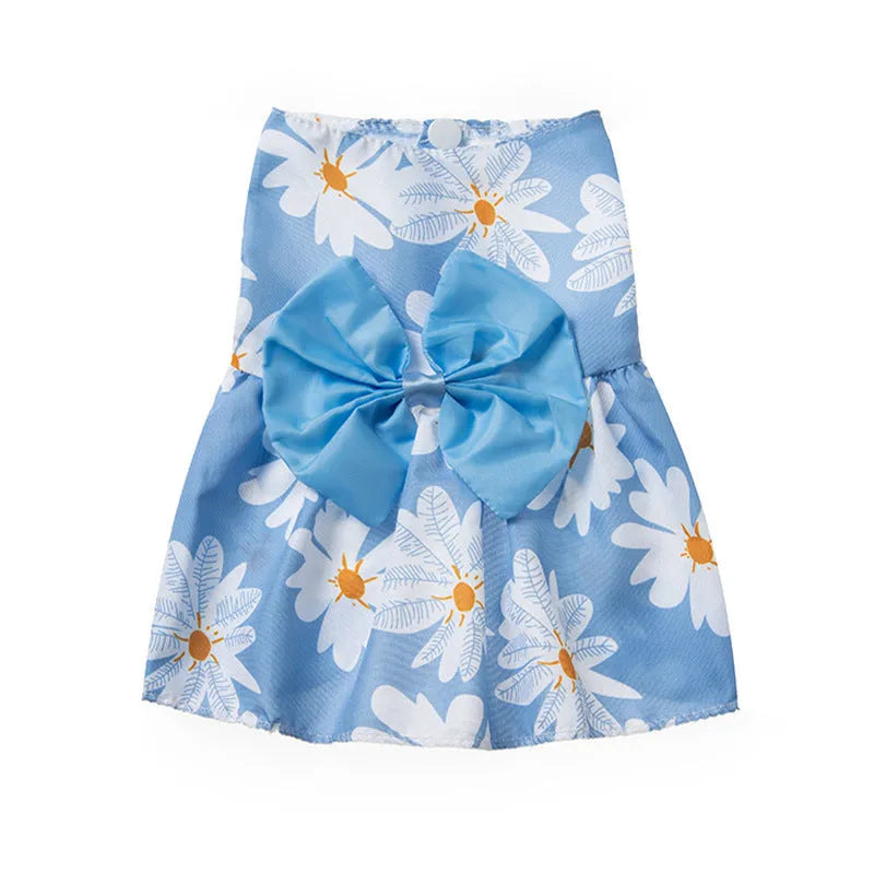 Ultra-thin light orange pet dress for a small dog with a floral butterfly knot on the back.