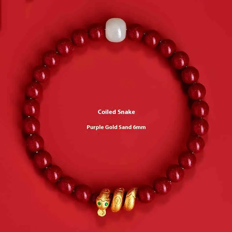 Handmade red cinnabar Snake zodiac bracelet with traditional Chinese animal motif