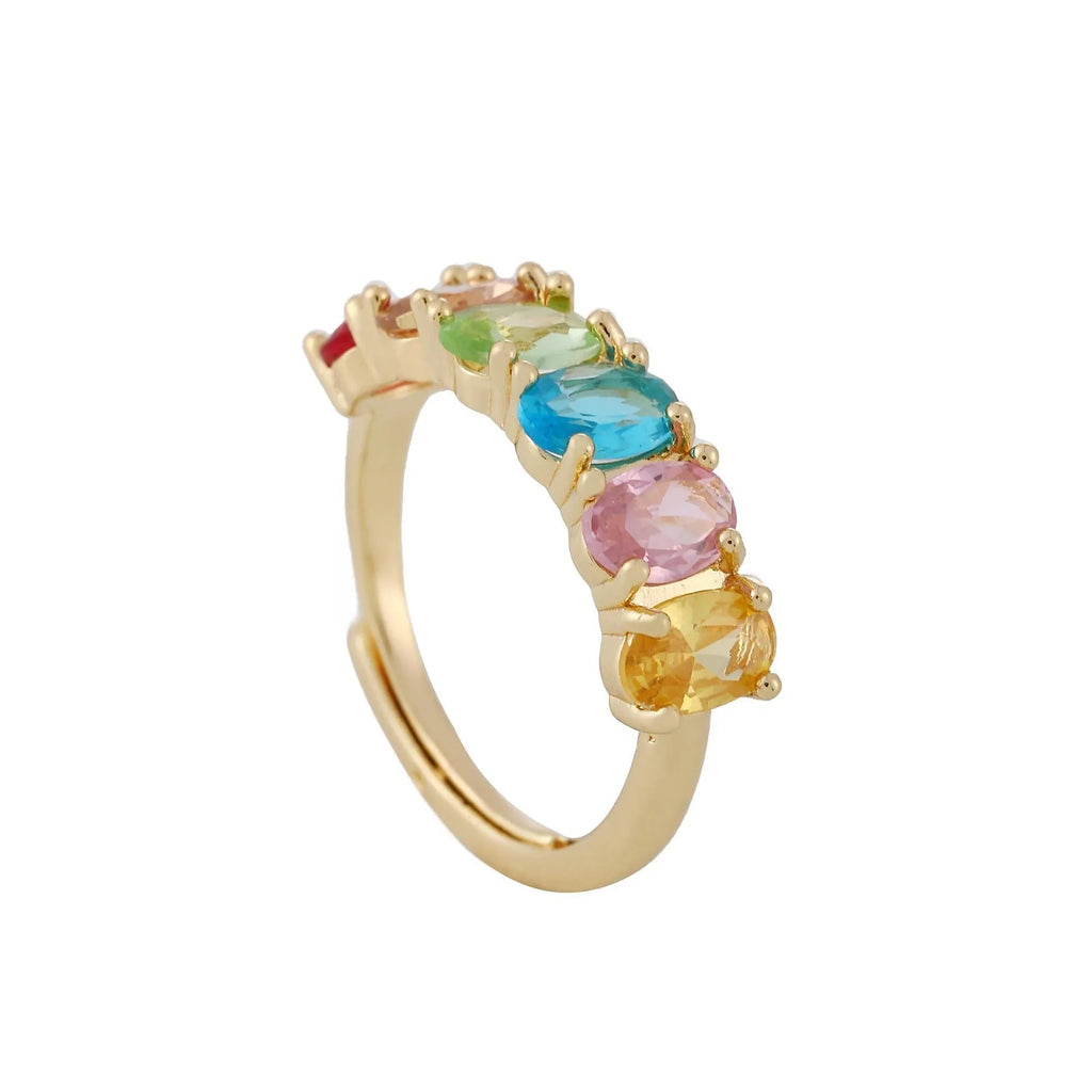 Adjustable gold zircon ring for women with retro styling on copper base