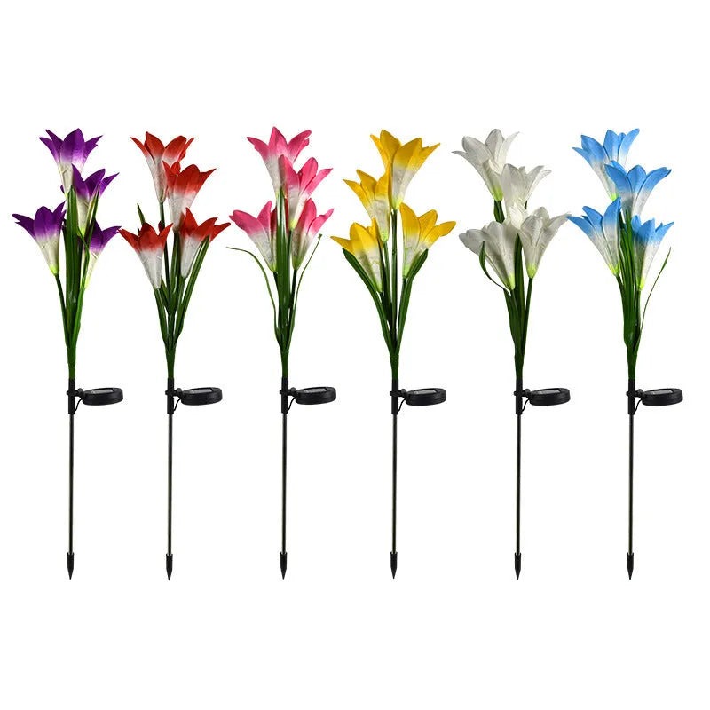 Solar-powered flower-shaped garden lantern with IP65 waterproof rating for outdoor use.