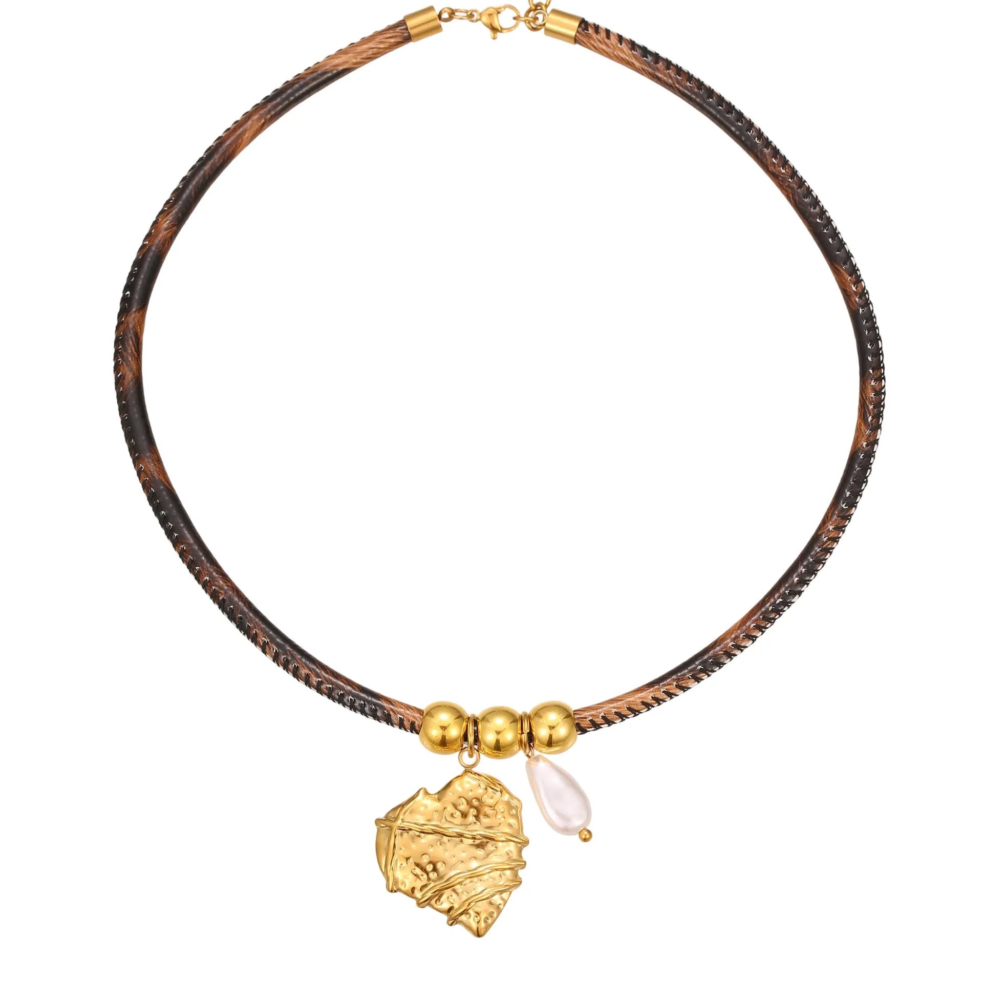 Leopard geometric pendant stainless steel necklace with electroplated 18K gold finish
