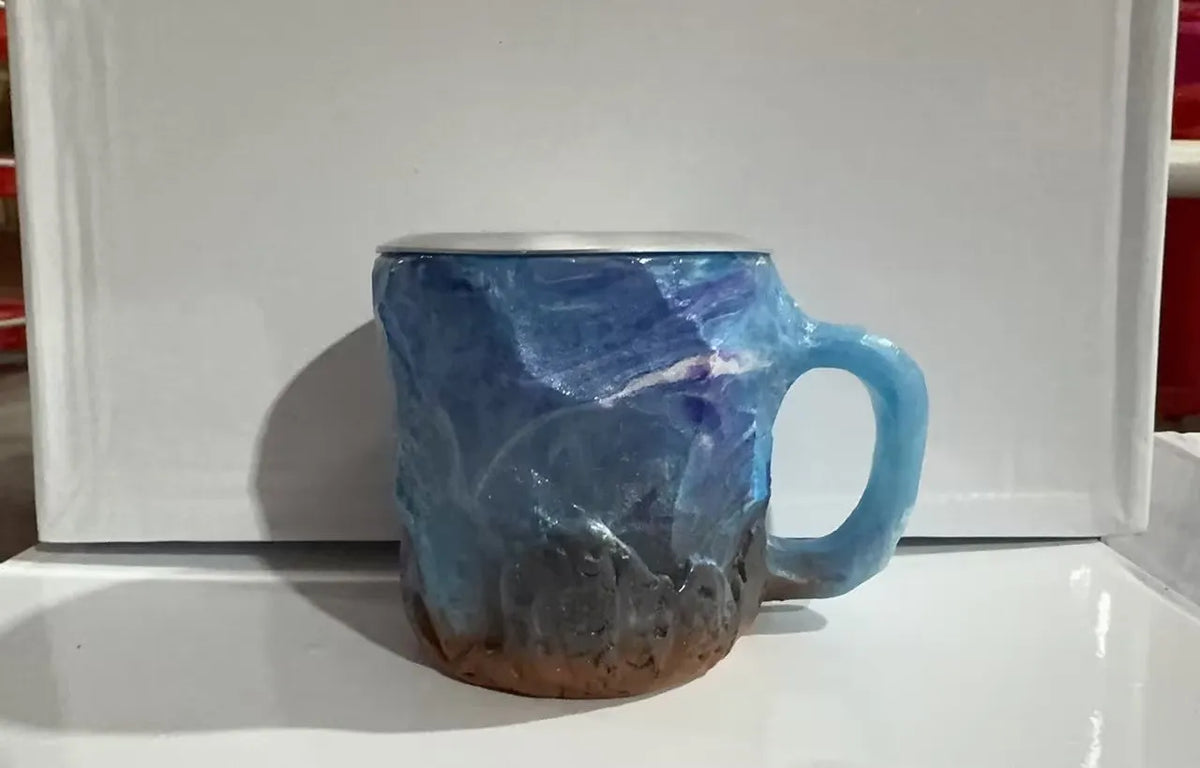 Clear resin coffee mug with crystal texture and handle in assorted colours