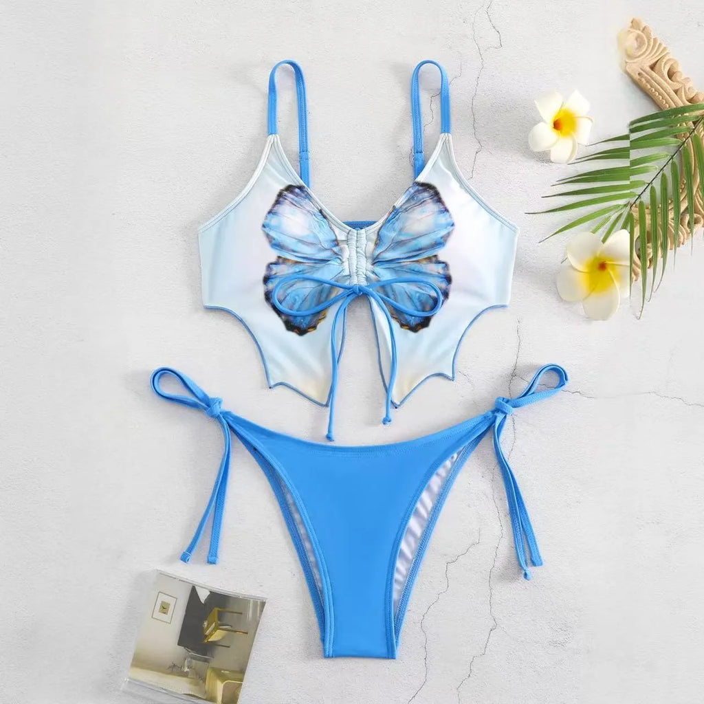 Women's purple bikini suit with bow detail and high-waisted briefs for swimming.