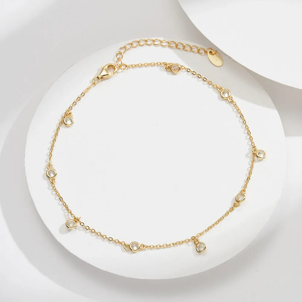 Women's silver anklet with geometric zirconium pendant in gold or platinum plating options