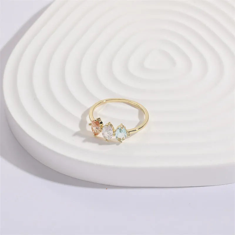 Geometric triangle women's ring with horse eye tricolour zircon stone in electroplated 14k gold colour
