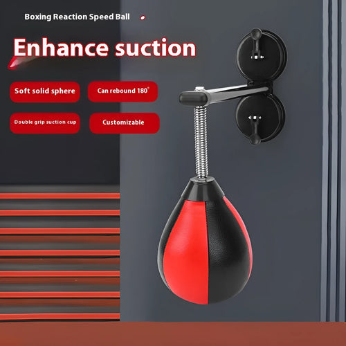 Inflatable hanging boxing training ball with double suction cup ceiling mount and red/black ball head