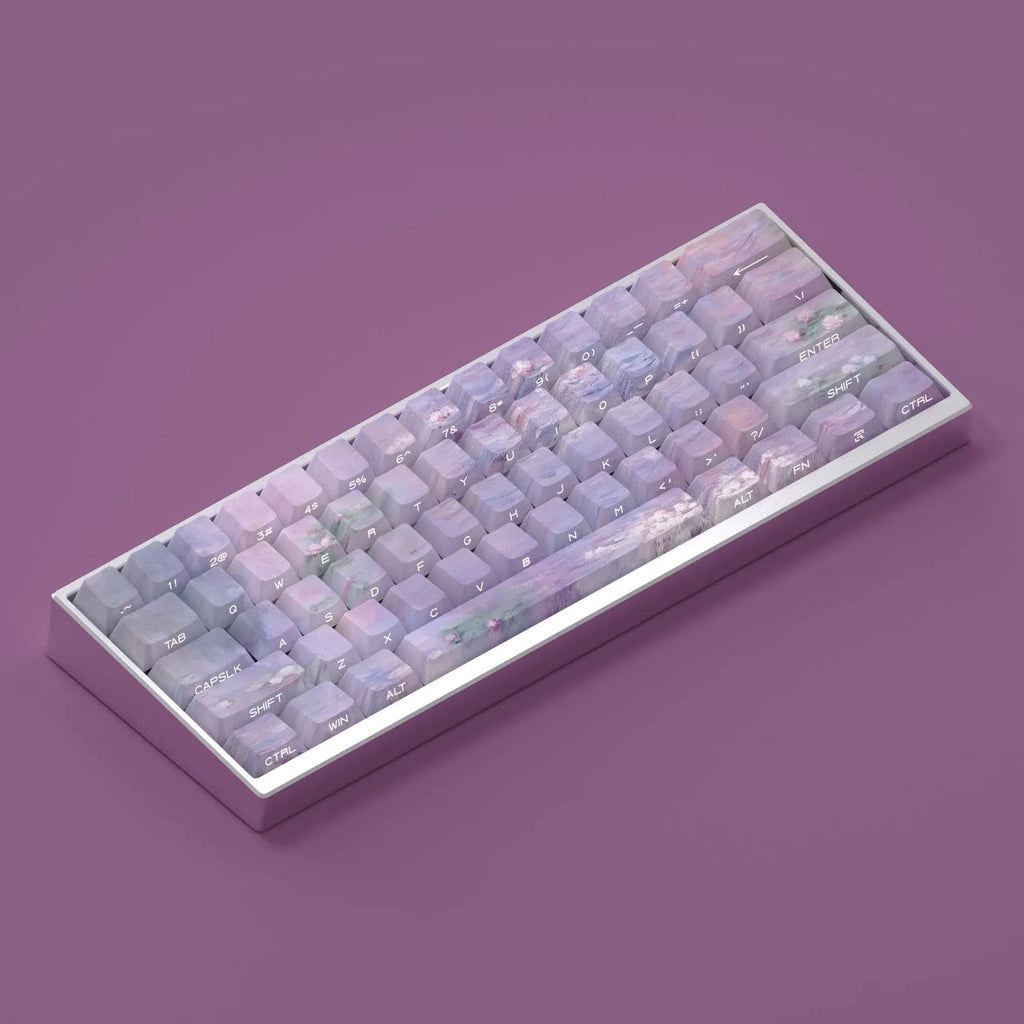 Wenshao Sleeping Lotus PBT keycap set with side-carved transparent characters, 130 keys for mechanical keyboards