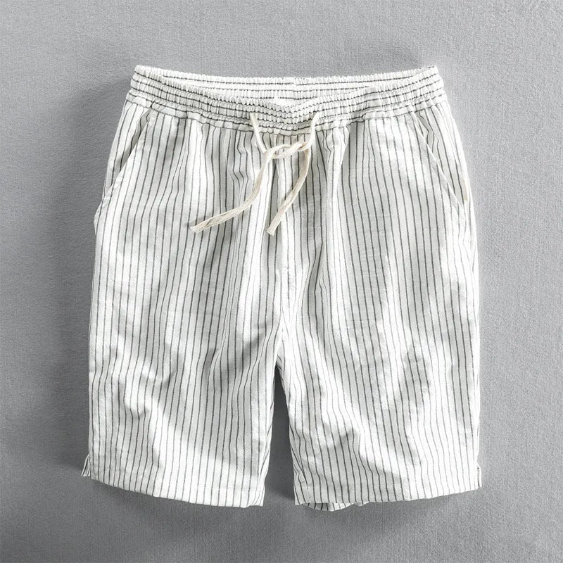 Men's striped cotton casual shorts with elastic waistband in multiple colour options