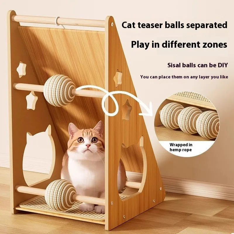 Vertical cat scratch board with funny ball style and hemp rope surface
