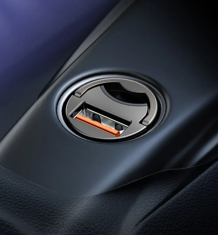 Baseus electro-optical grey 30W car charger with 1 metre cable and USB connector